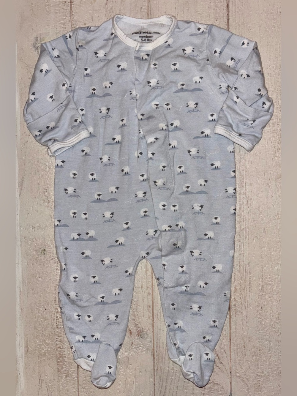 Magnetic Me Pale Blue Sheep-Print Footed One-Piece